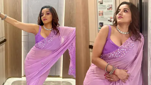 Monalisa gave a killer pose wearing purple saree, see HD Images