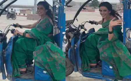 Bhojpuri Heroine: अक्षरा सिंह बनी रिक्शा ड्राइवर, बिना चाबी के चलाया रिक्शा