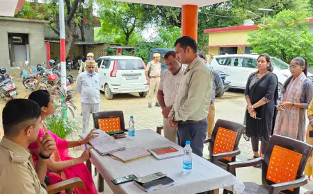 Kasganj news डीएम व एसपी ने थाना समाधाना दिवस पर थाना ढोलना में सुनीं जनता की समस्यायें व शिकायतें। प्रभावी निस्तारण के दिये निर्देश।