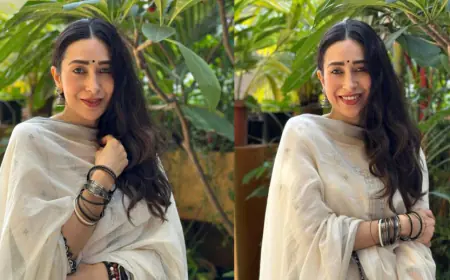 Karishma Kapoor New Photos: कानों में बाली, हाथों में चुड़ी और बदन पर सलवार सूट में दिखीं करिश्मा कपूर