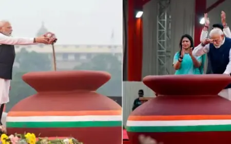 Amrit Kalash Yatra : अमृत कलश यात्रा का समापन समारोह; PM मोदी ने लगाया माटी का तिलक