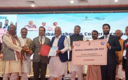 उत्तर प्रदेश राज्य को अंतरदेशीय मछली पालन (मैदानी क्षेत्र) में प्रथम स्थान प्राप्त हुआ