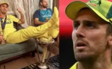 Mitchell Marsh:  विश्व कप 2023 की ट्रॉफी पर पैर रखने की सजा, भारत में नहीं खेल पाएंगे कोई मैच