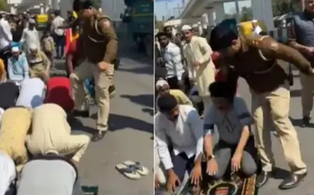 सड़क पर नमाज़ पढ़ रहे एक मुस्लिम को सिपाही ने मारी लात, हुआ सस्पेंड