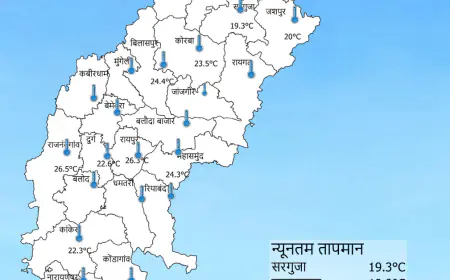 CG Weather: छत्तीसगढ़ में एक-दो स्थानों पर हल्की वर्षा होने और गरज-चमक के साथ छींटे पड़ने की संभावना