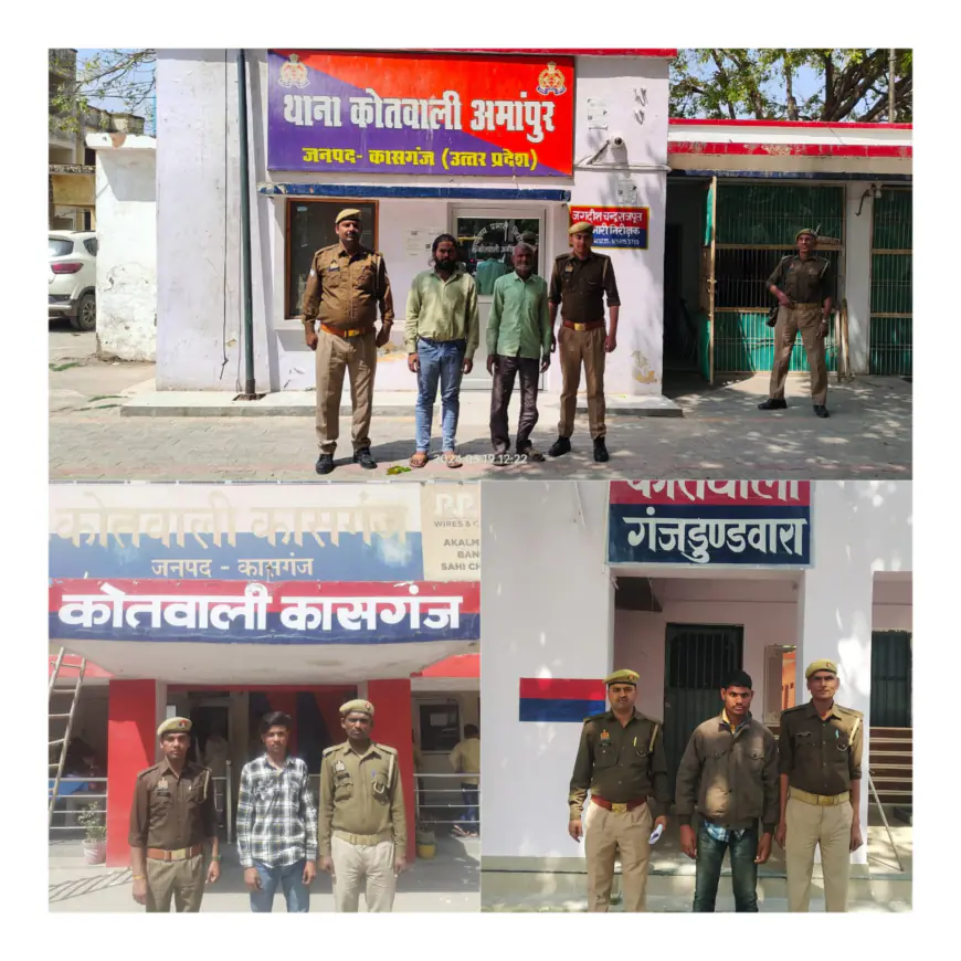 कासगंज जनपदीय पुलिस द्वारा 04 वारण्टी अभियुक्तगण को किया गया गिरफ्तार ।