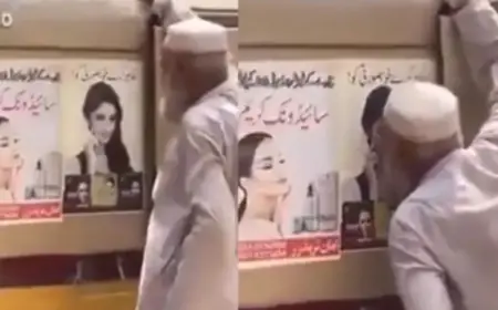 खूबसूरत लड़कियों का पोस्टर देख 'आउट ऑफ कंट्रोल' हुए मुल्लाजी, करने लगे ऐसी हरकत वीडियो वायरल