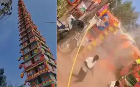 बंगलुरु में हजारों लोगों के ऊपर गिरा 120 फीट ऊंचा रथ
