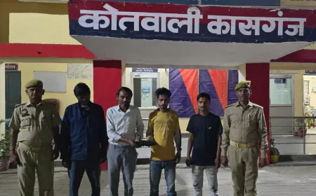 कासगंज पुलिस द्वारा 2470/- रूपये नकद एवं 52 ताश पत्ता के साथ 04 अभियुक्तों को किया गिरफ्तार।
