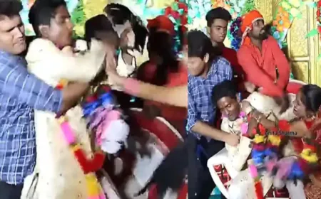 दूल्हा और दुल्हन में स्टेज पर कुश्ती, खूब चले दो तरफा जूता चप्पल