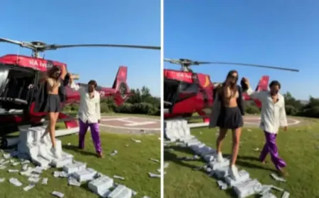 युवक ने प्रेमिका को हेलीकॉप्टर से बुलाया, उतारने के लिए कालीन की जगह बिछाई नोटों की गद्दियां