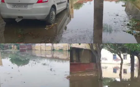 कासगंज:-विकास खंड अमांपुर में पानी भरने से ओडीएफ कंट्रोल रूम का फर्स धंसा।