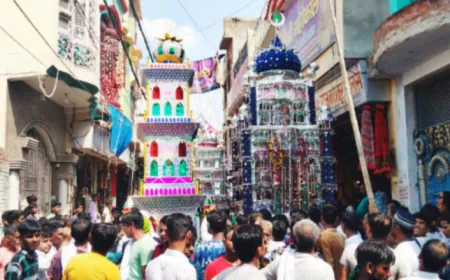 करवला में नम आंखों से सुपुर्द-ए-खाक किए गए ताजिए, उमड़ी भीड़, भारी फोर्स रहा मौजूद