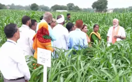 किसानों के बीच खेत मे पहुंचे PM मोदी, 109 किस्म उन्नति बीज की जारी