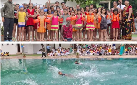 शकुंतला देवी इंग्लिश मीडियम स्कूल में आयोजित हुआ स्विमिंग कम्पटीशन