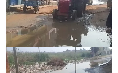 Kasganj news अमांपुर के बिकौरा रोड पर जलभराव से राह मुश्किल , निकलना दूभर, फिसल कर गिर रहे हैं लोग