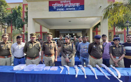 Kasganj news सहावर, एसओजी व सर्विलांस की संयुक्त टीम ने  पकड़ा अवैध हथियारों का जखीरा।