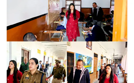 Kasganj news डी एम व एस पी  ने बोर्ड परीक्षा केन्द्र श्री गणेश इण्टर कॉलेज,श्री सूरज प्रसाद डागा का किया निरीक्षण।