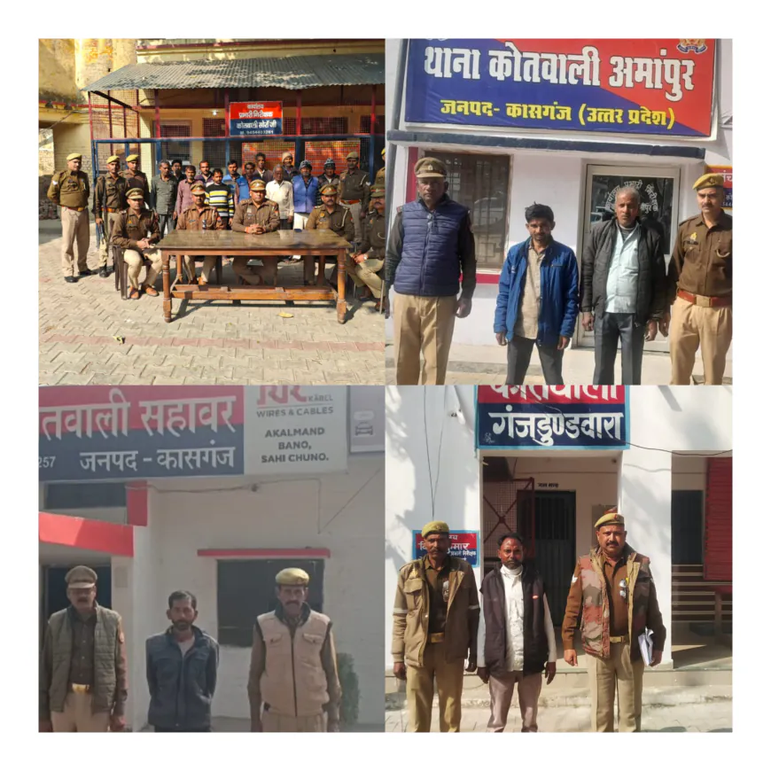 Kasganj news जनपदीय पुलिस द्वारा 16 वारण्टी अभियुक्तगण को किया गिरफ्तार।