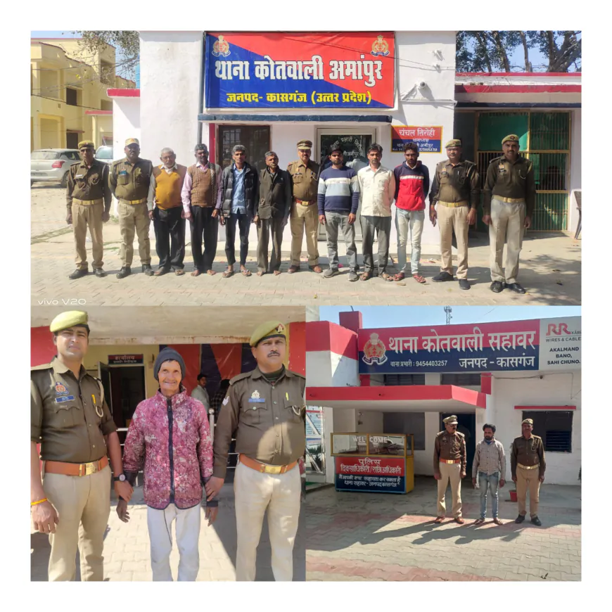 Kasganj news जनपदीय पुलिस द्वारा 09 वारंटी अभियुक्तगण किये गिरफ्तार।