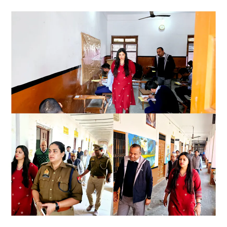 Kasganj news डी एम व एस पी ने बोर्ड परीक्षा केन्द्र श्री गणेश इण्टर कॉलेज,श्री सूरज प्रसाद डागा का किया निरीक्षण।
