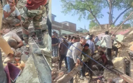 आगरा में पांच दुकानों की छत ढहीं,  मलबे में 9 दबे; 2 भाइयों की मौत