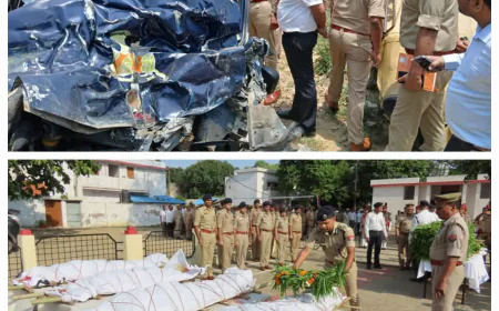 अलीगढ़ सड़क दुर्घटना में 4  पुलिसकर्मी शहीद, अलीगढ़ पुलिस ने दी भावभीनी श्रद्धांजलि