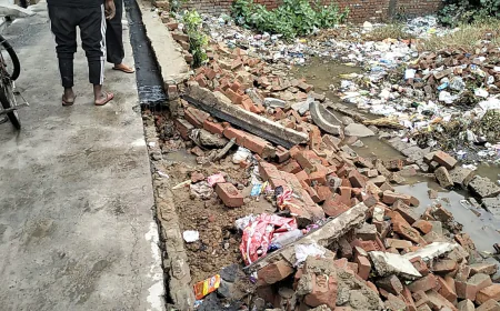 बारिश होते ही नगर पालिका परिषद की खुली पोल,अमानक नाली के निर्माण से दीवार ढही
