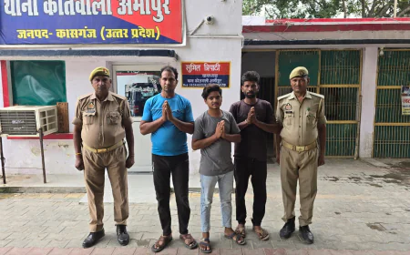 Kasganj news अमांपुर पुलिस द्वारा धार्मिक भावनाओं को ठेस पहुंचाने के अभियोग में वांछित 03 अभि0गण को किया गिरफ्तार