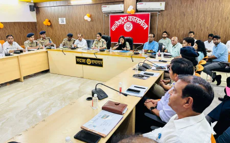 Kasganj news आगामी कांवड यात्रा मद्देनजर रखते हुये जनपद स्तरीय अधिकारियों के साथ कलेक्ट्रेट सभागार में बैठक हुई सम्पन्न।