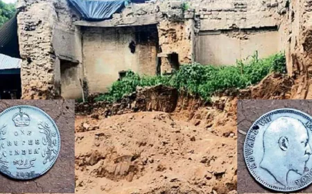 सहारा गांव में खुदाई के दौरान मिले ब्रिटिशकालीन सिक्के, किंग एडवर्ड सप्तम का फोटो और 1907 सन् खुदा