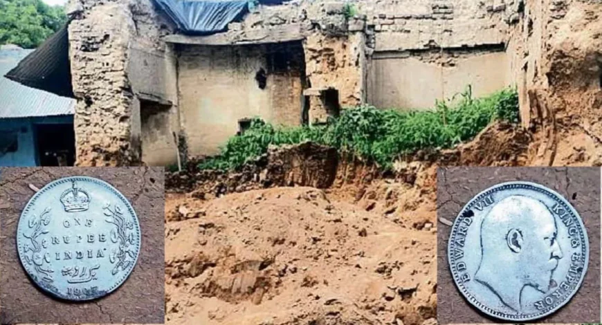 सहारा गांव में खुदाई के दौरान मिले ब्रिटिशकालीन सिक्के, किंग एडवर्ड सप्तम का फोटो और 1907 सन् खुदा
