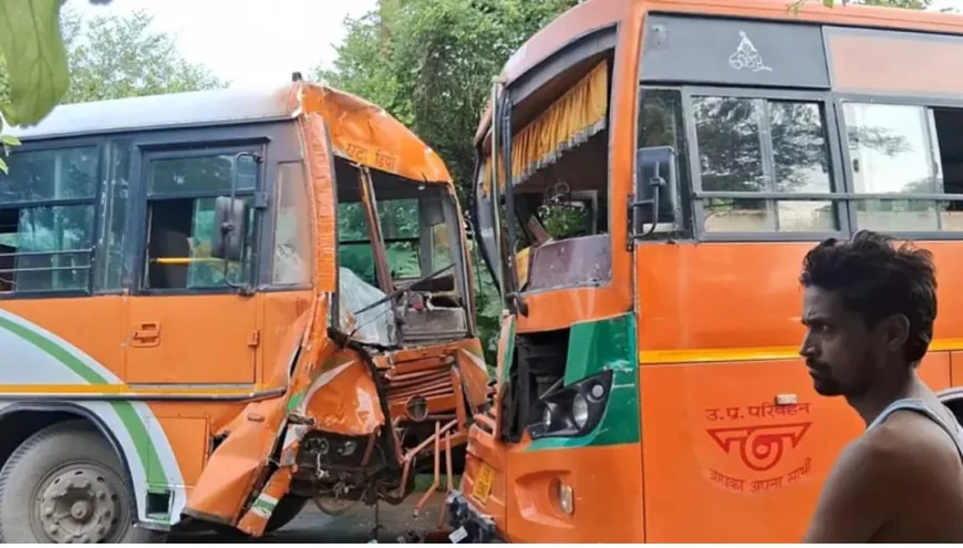 एटा फर्रुखाबाद डिपो बसों की आमने-सामने भिड़ंत, दर्जनों यात्री घायल