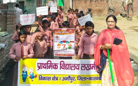 Kasganj news छात्र-छात्राओं ने रैली निकालकर संचारी रोग नियंत्रण अभियान को  किया जागरूक