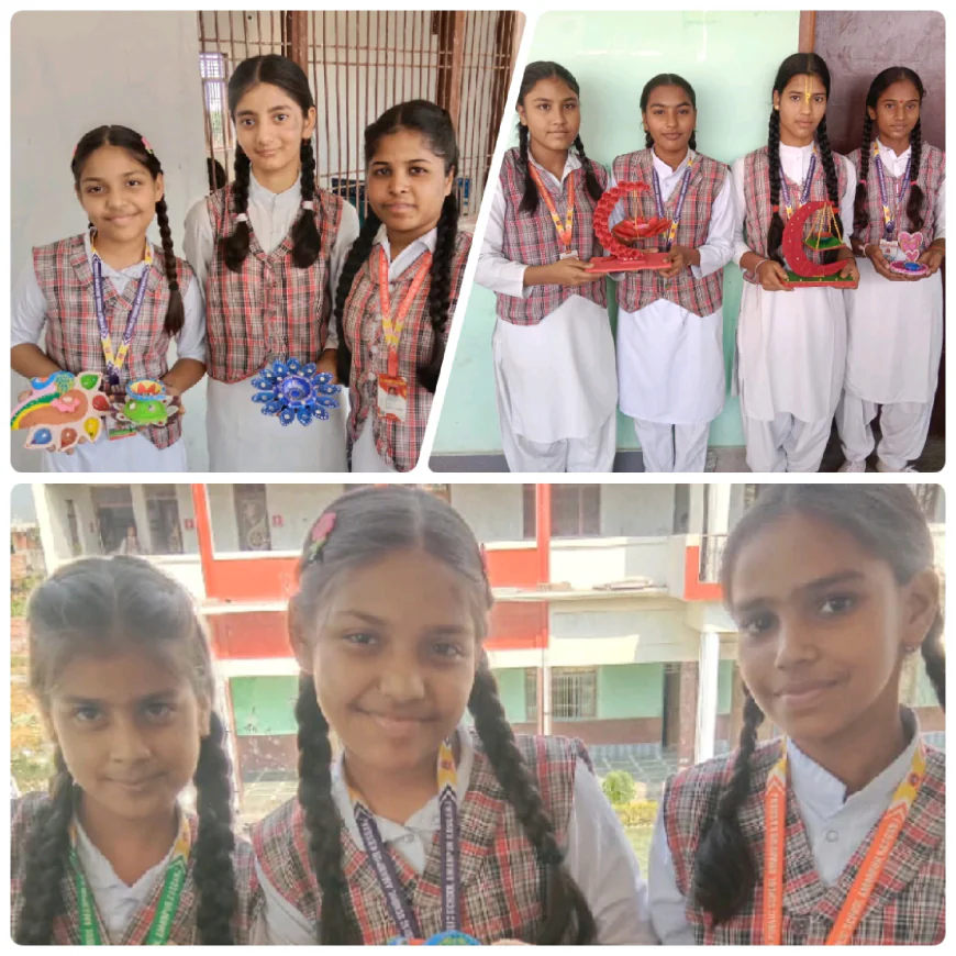 Kasganj news धनतेरस पर एसएन पब्लिक स्कूल में छात्राओं ने सजाई रंगोली, जगमगाए दीपक