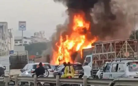 पुणे में भीषण हादसा,  ट्रक ने छह गाड़ियों को मारी टक्कर; 8 जिंदा जले