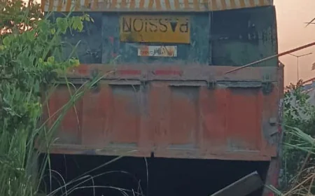 मैनपुरी में रेलिंग तोड़कर 20 फीट नीचे गिरा ट्रक, बाल-बाल बची चालक की जान