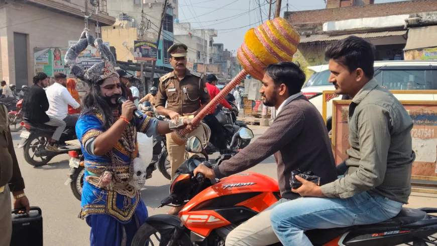 Kasganj news यातायात नियमों का उल्लंघन वाले 465 वाहनों के किये गये चालान तथा 08,77,000/- रु0 ऑनलाइन शमन शुल्क किया गया