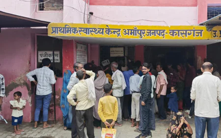 Kasganj news मौसम बदलने के साथ ही अमांपुर स्वास्थ्य केंद्र पर सर्दी -खांसी के मरीजों की भीड़ बढ़ी।