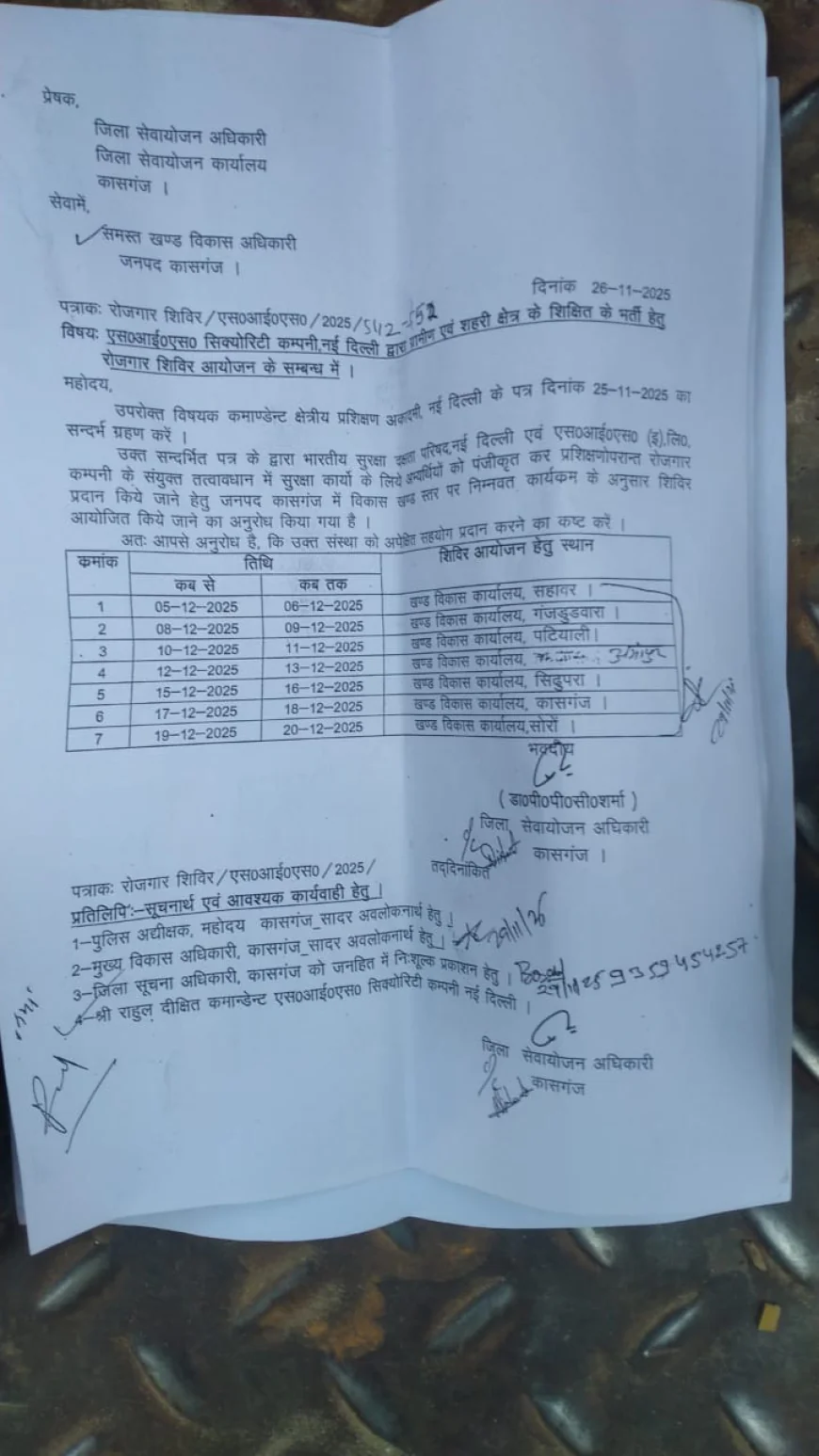 Kasganj news 05 दिसम्बर से 20 दिसम्बर तक सुरक्षा जवान एवं सुरक्षा सुपरवाइजर के लगाए जाएंगे भर्ती शिविर