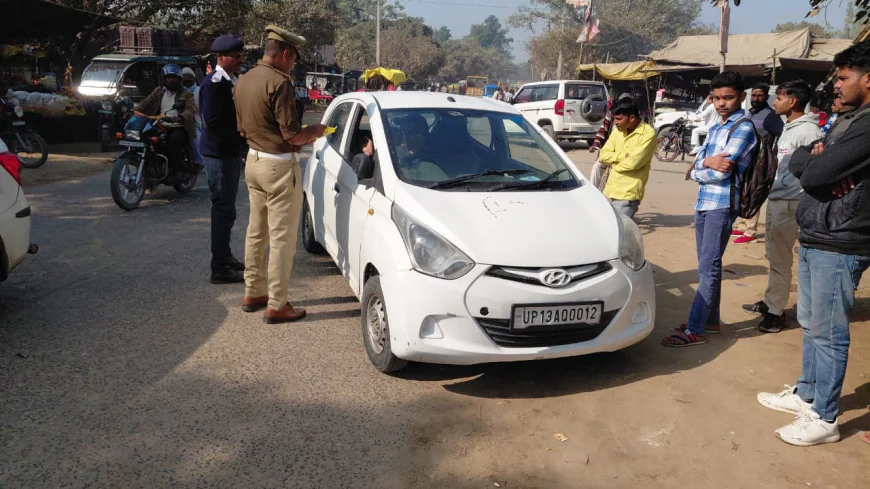 Kasganj news यातायात नियमों का उल्लंघन करने पर 01 वाहन सीज एवं 187 वाहनों के किये चालान