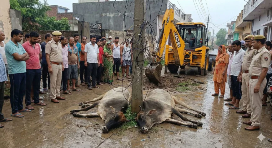 बारिश में खंभे से उतरा करंट, दो गायों की मौत; लोगों ने बिजली विभाग पर लगाया लापरवाही का आरोप
