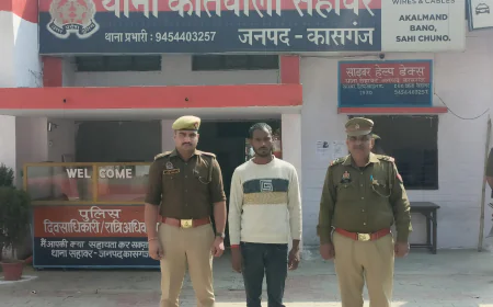 Kasganj news सहावर पुलिस द्वारा पोस्को एक्ट में वांछित अभियुक्त को गिरफ्तार कर न्यायिक अभिरक्षा में भेजा गया ।
