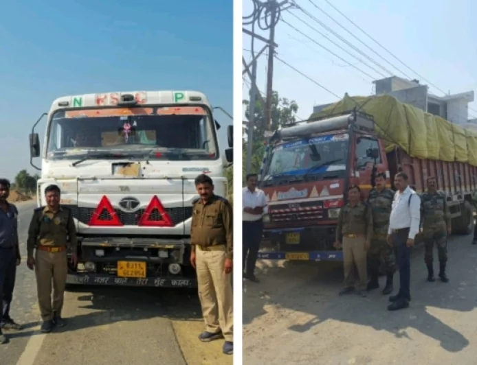 ओवरलोड माल ढोने के अभियोग में 2 ट्रक सीज
