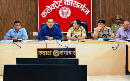 Kasganj news डी एम व एस पी द्वारा उ0प्र0 उप-निरीक्षक पुलिस एवं समकक्ष पदों पर सीधी भर्ती-2025 की लिखित परीक्षा सम्पन्न कराये जाने से सम्बंधित बैठक हुई आयोजित।