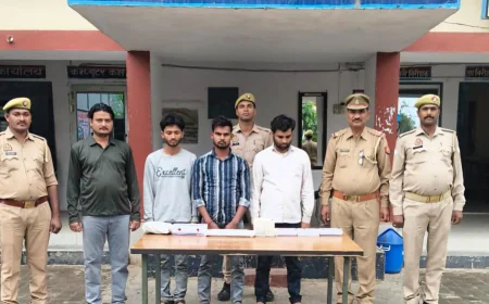Kasganj news पटियाली पुलिस द्वारा ठगी करने वाले 04 शातिर अभि0गण को मय फर्जी दस्तावेज  के साथ गिरफ्तार कर भेजा गया जेल ।