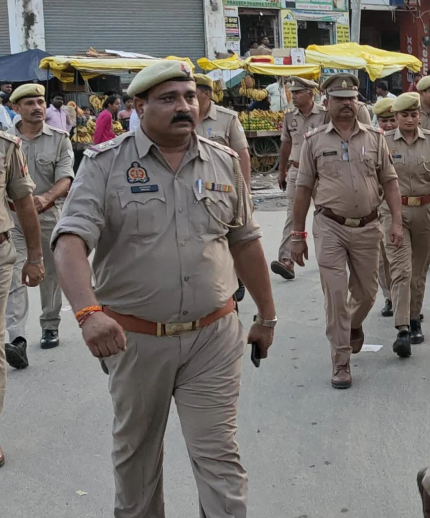 Kasganj news अमाँपुर पुलिस ने बाजारों में पैदल मार्च कर दिलाया सुरक्षा का भरोसा