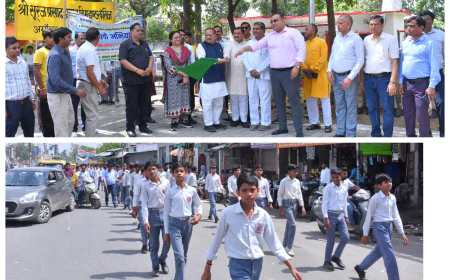 Kasganj news कासगंज समस्त माननीय व जिलाधिकारी द्वारा हरी झण्डी दिखाकर जनपदीय स्कूल चलो अभियान रैली का किया शुभारम्भ