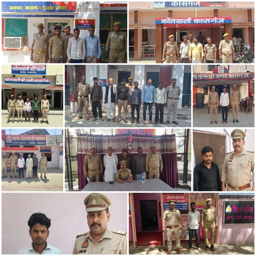 Kasganj news कासगंज पुलिस द्वारा 32 एनबीडब्ल्यू वारण्टी अभियुक्तगण को किया गया गिरफ्तार।