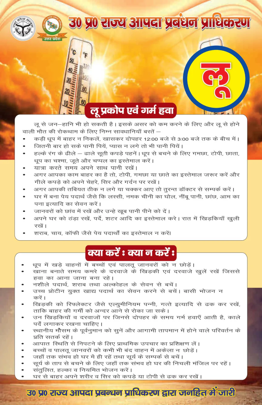 जनपद फिरोजाबाद में प्रशासन द्वारा हीटवेव (लू) से बचाव हेतु जनसामान्य को एडवाइजरी जारी